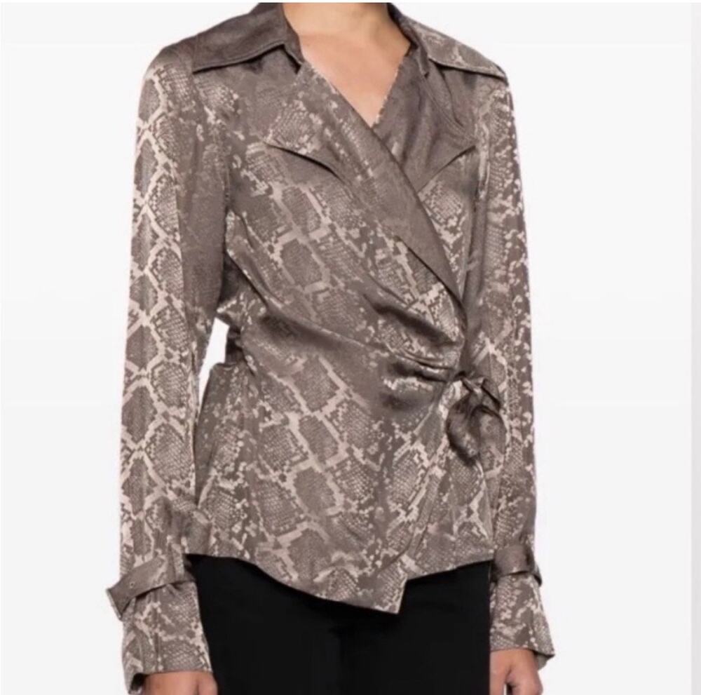 Simkhai - Milo Trench Wrap Python Print Wrap Blouse in Taupe